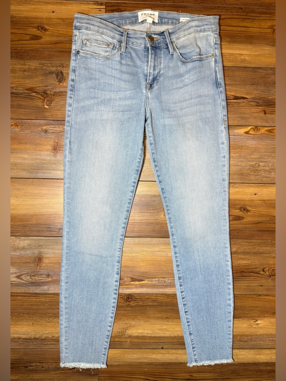 FRAME Le Skinny de Jeanne Crop Jeans Womens 27 Light Wash Raw Hem Stretch Denim